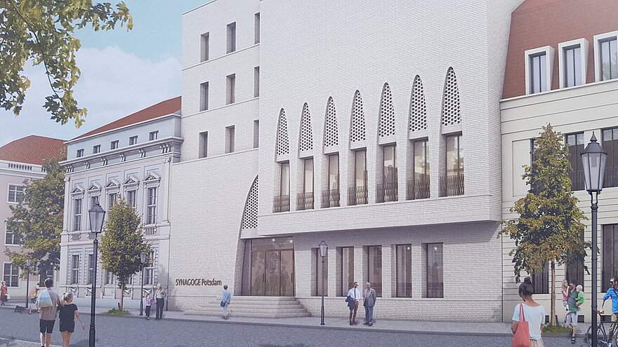 So wird die Synagoge in der Schlossstraße 1 aussehen. Der Berliner Architekt Jost Haberland stellte heute seine Entwürfe vor.